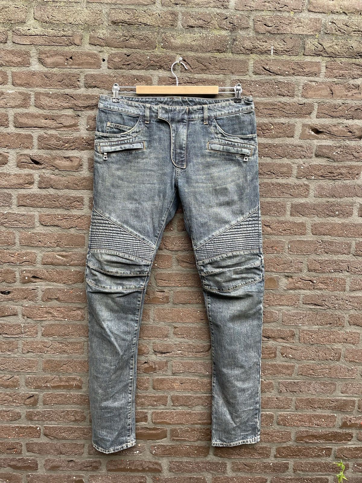 Blue Denim Biker Jeans