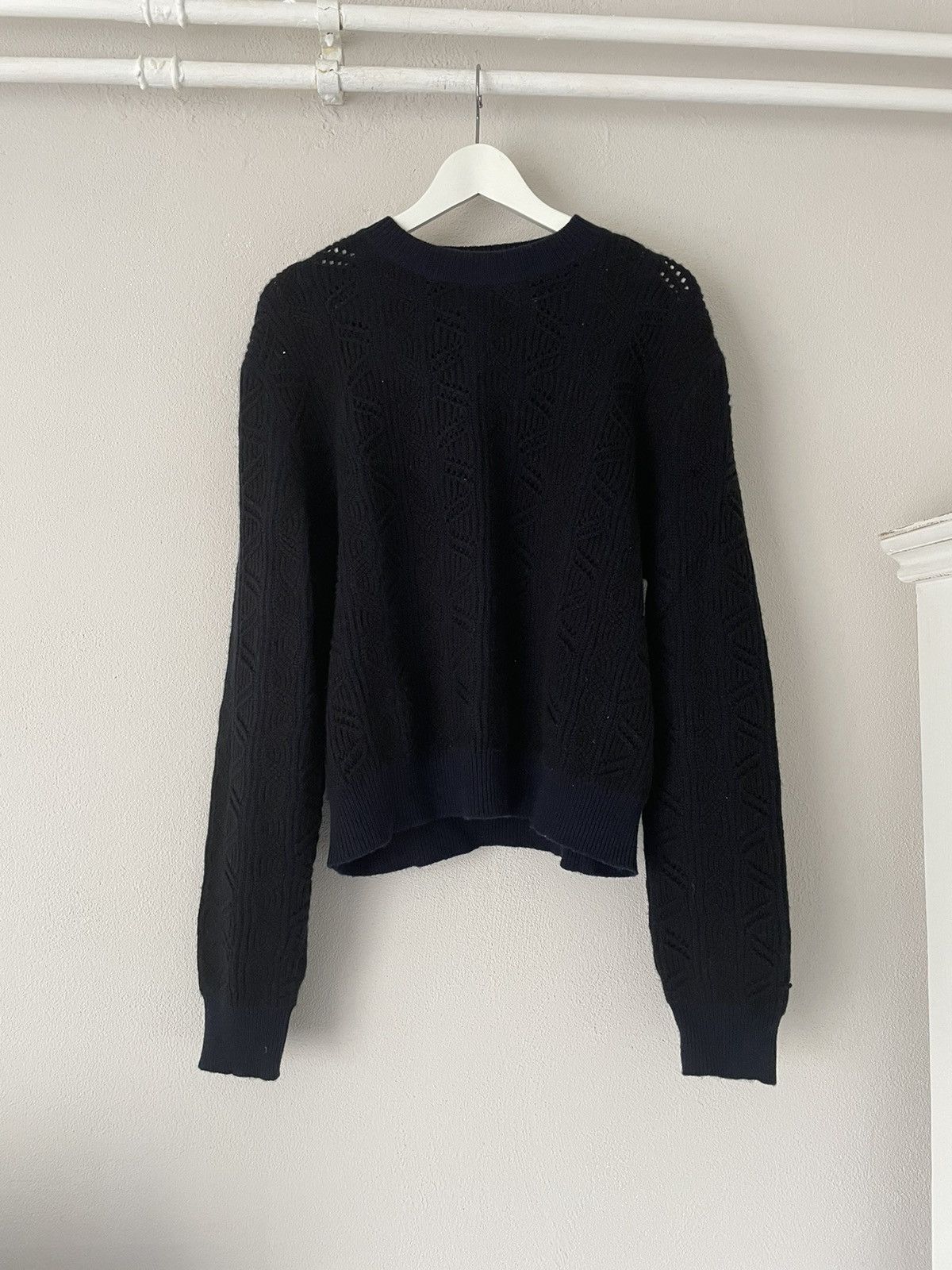 image of Saint Laurent Paris Ss19 Sample Pattern Wool Knit Sweater in Navy, Men's (Size Small)