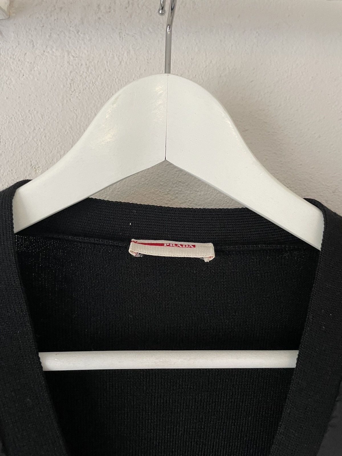 Prada Wool Cardigan with Nylon Applications and Red Logo Tab Size US L / EU 52-54 / 3 - 3 Thumbnail