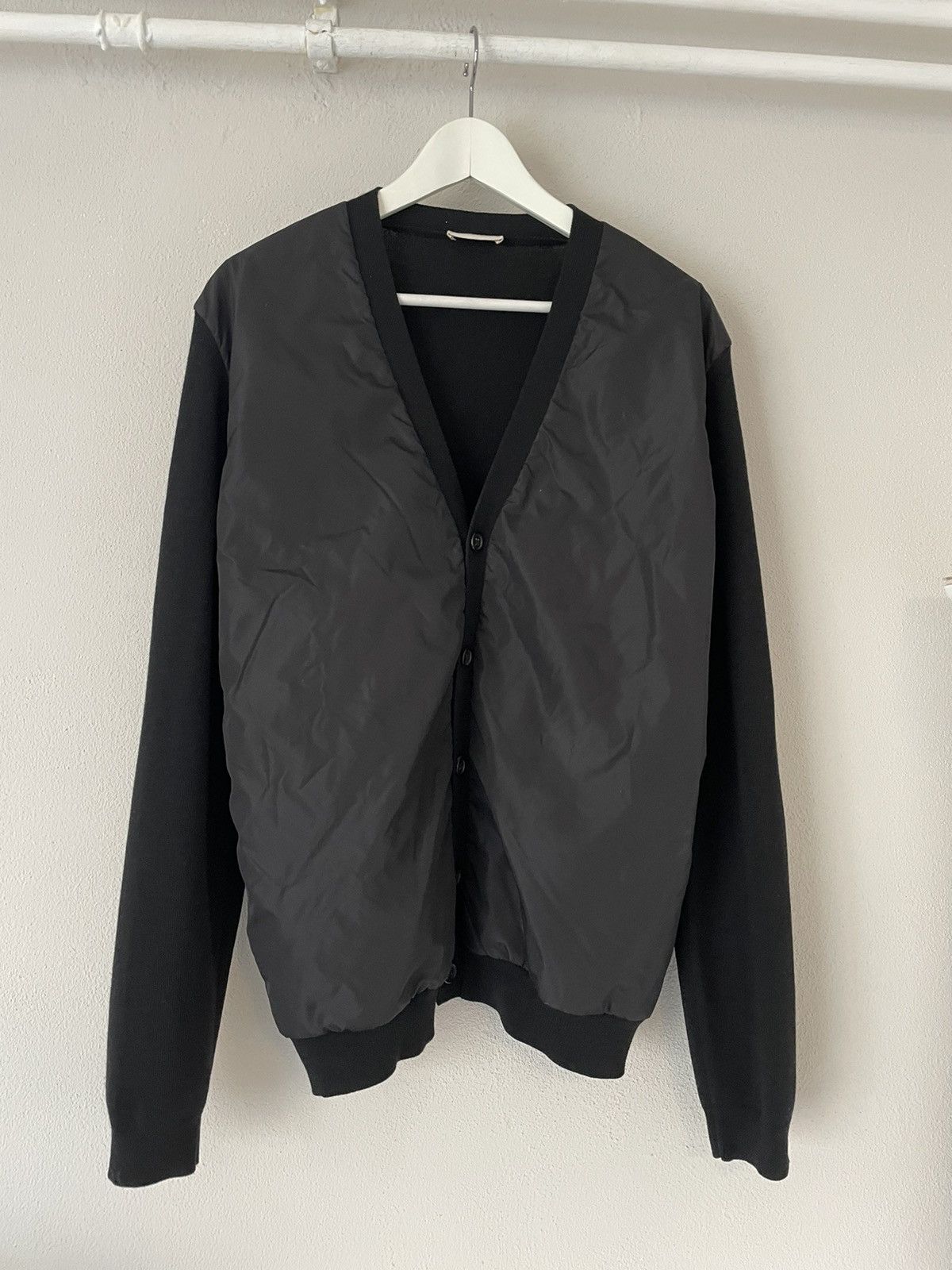Prada Wool Cardigan with Nylon Applications and Red Logo Tab Size US L / EU 52-54 / 3 - 1 Thumbnail