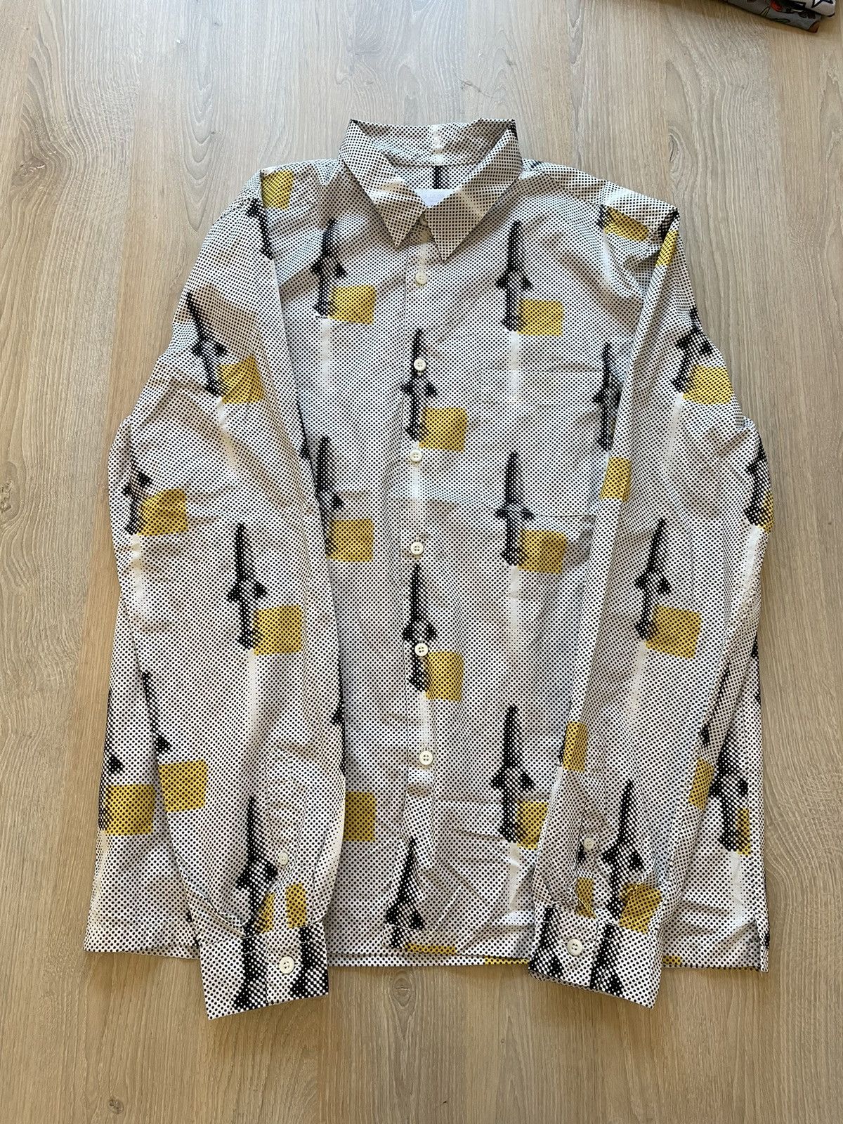 image of Prada Rocket Polka Dot Button-Up Shirt in White, Men's (Size Large)