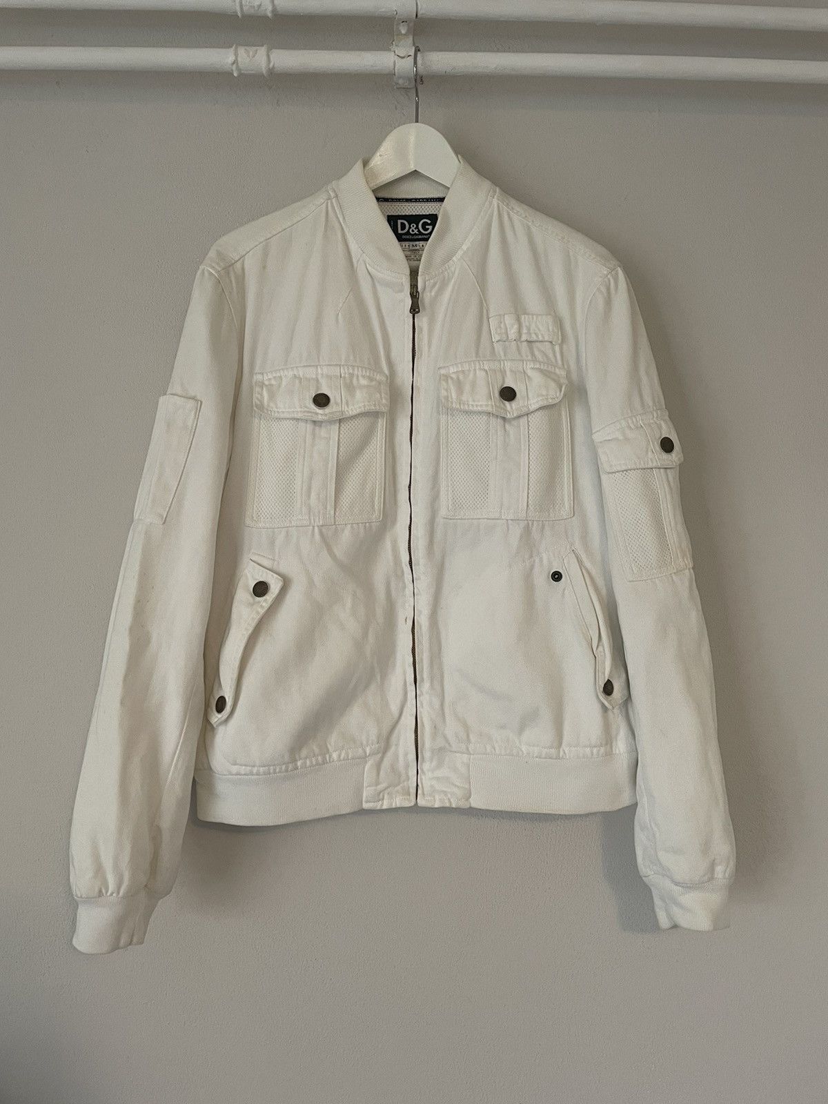 Dolce & Gabbana White Combat Rebel Cargo Bomber Size US M / EU 48-50 / 2 - 1 Thumbnail