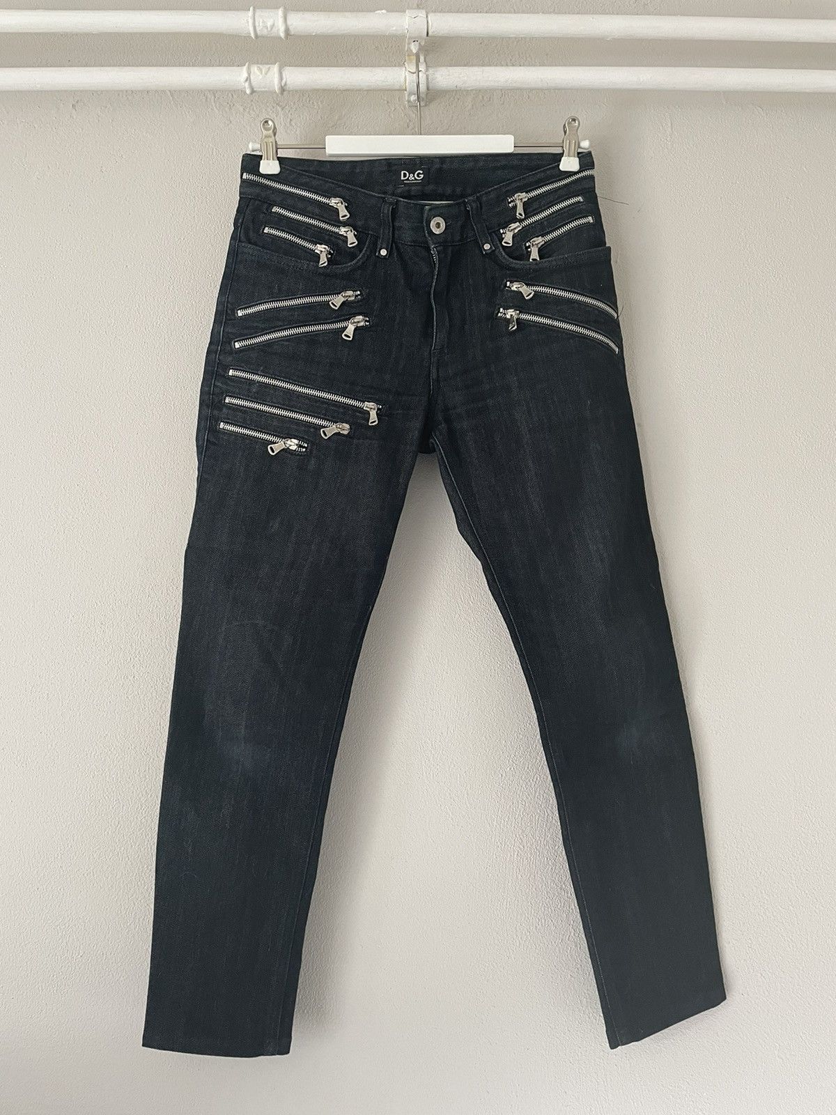 image of Dolce Gabbana Black Indigo Zipper Denim Jeans, Men's (Size 30)