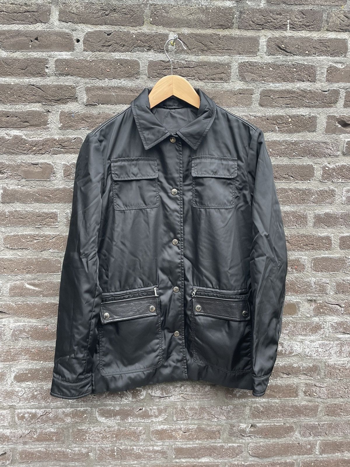 Image of Prada Nylon Light Jacket With Leather Applications in Black, Men's (Size XS)