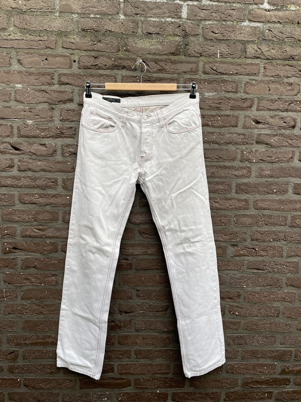 image of Gucci Ss2008 White Painted Jeans in Light Grey, Men's (Size 32)