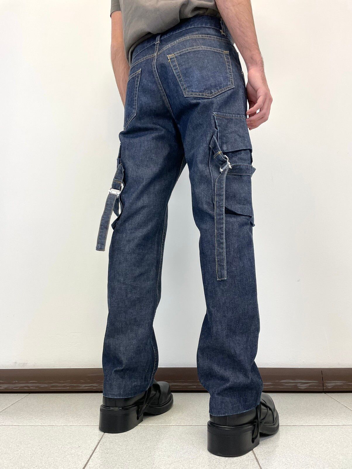 Pre-owned Helmut Lang Aw2004 Bondage Cargo Denim Jeans Pants Straps Archive In Blue