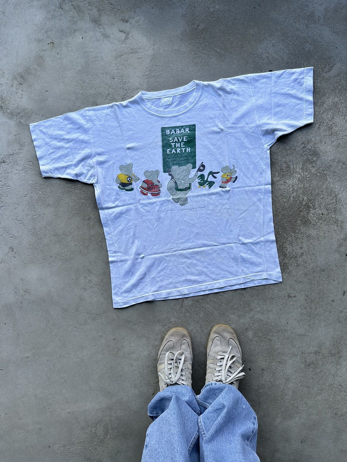 image of Cartoon Network Vintage 1990 Babar The Elephant Save The Earth in White, Men's (Size Large)