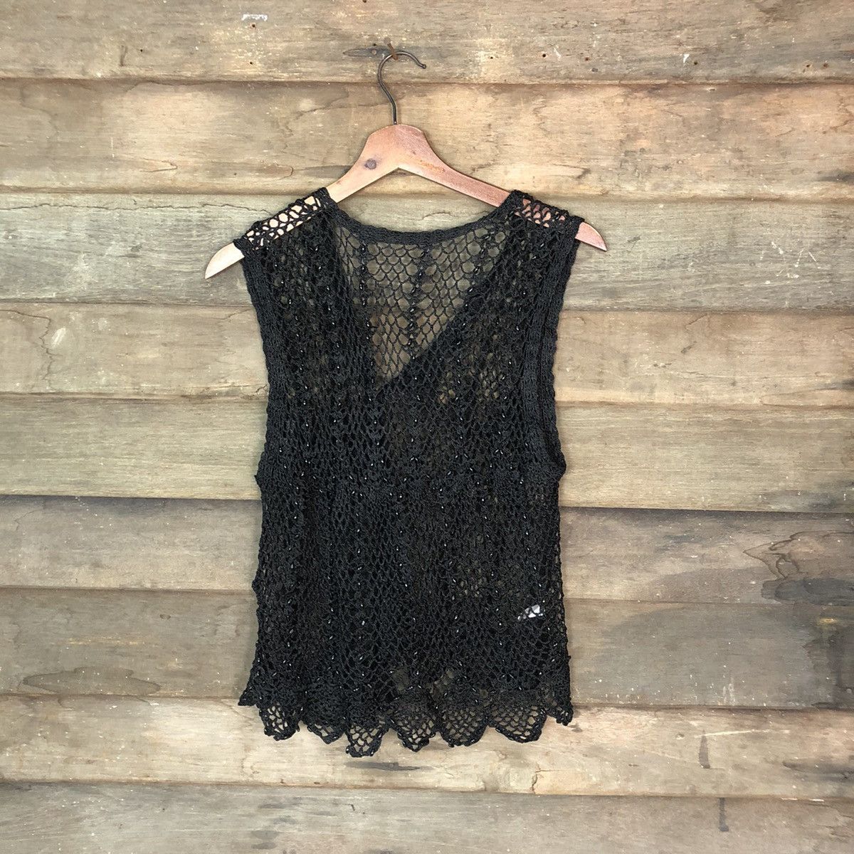 Japanese Brand × Vintage Champaign crochet mesh net Black Knitwear #6872 Size US S / EU 44-46 / 1 - 7 Thumbnail