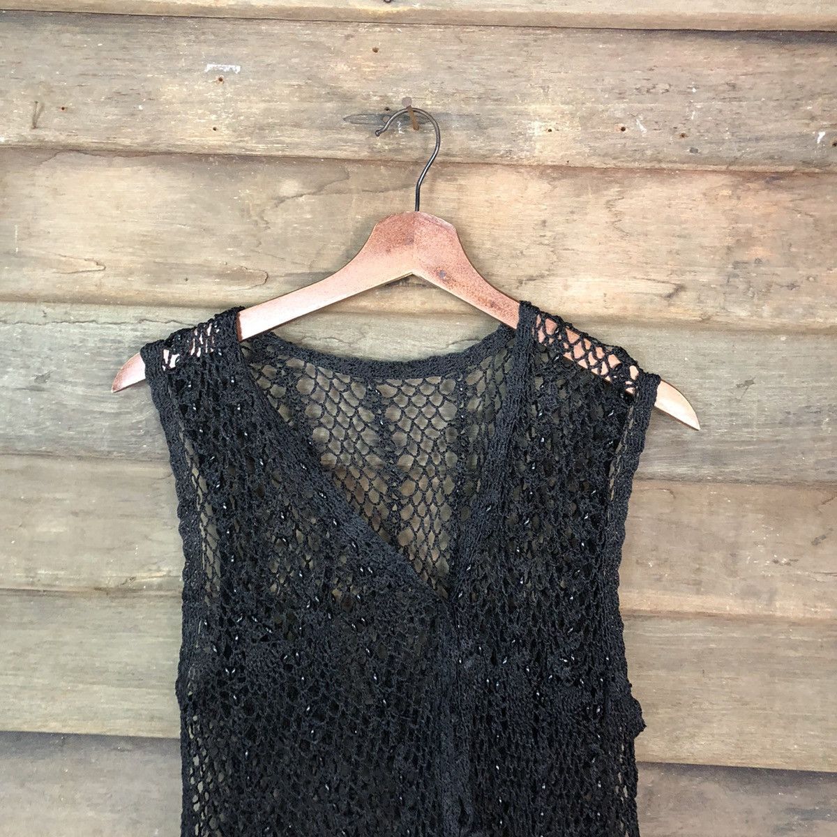 Japanese Brand × Vintage Champaign crochet mesh net Black Knitwear #6872 Size US S / EU 44-46 / 1 - 2 Thumbnail
