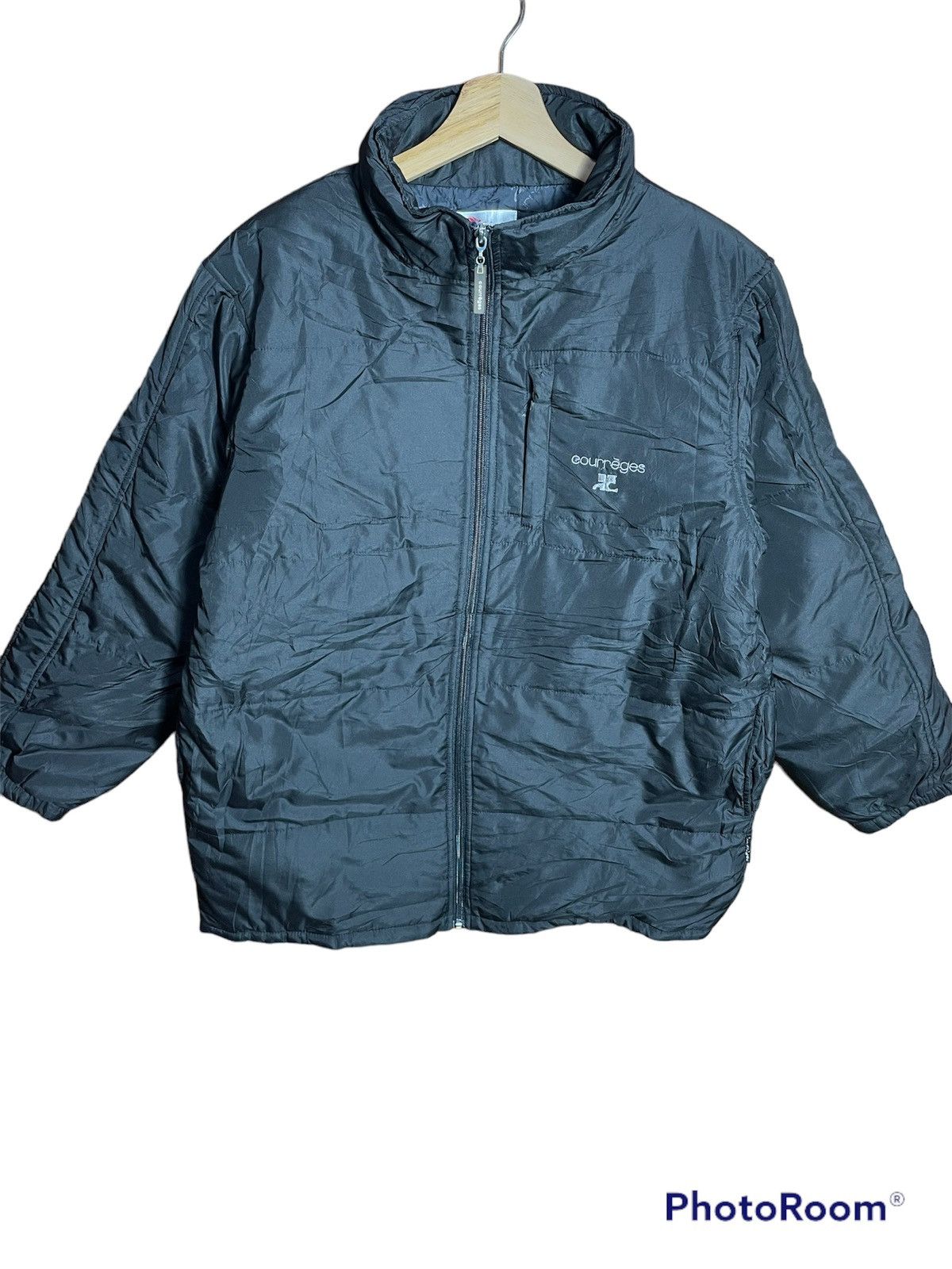 image of Courreges Coureges Bomber Puffer Jacket in Black, Men's (Size Medium)