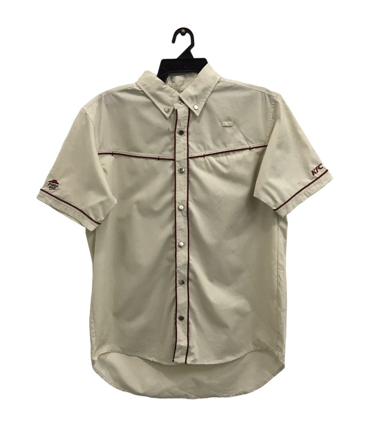 image of N43 Kfc, Pizza Hut Short Sleeve Shirt Button Up in Beige, Men's (Size Medium)