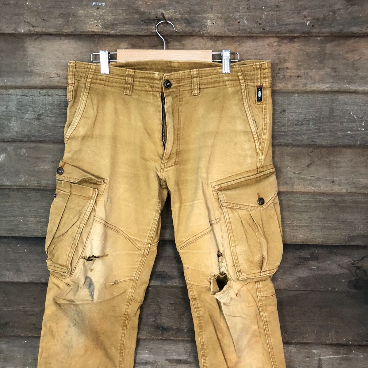 Japanese Brand Genba multi pocket distressed utility Cargo Pants #7056 Size US 32 / EU 48 - 2 Thumbnail