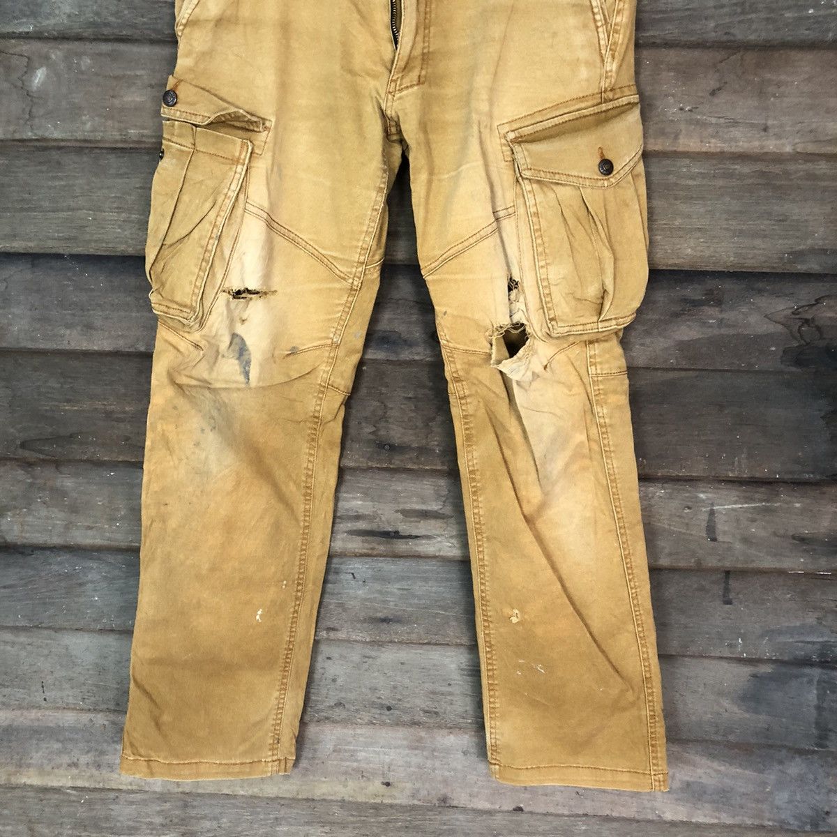 Japanese Brand Genba multi pocket distressed utility Cargo Pants #7056 Size US 32 / EU 48 - 3 Thumbnail