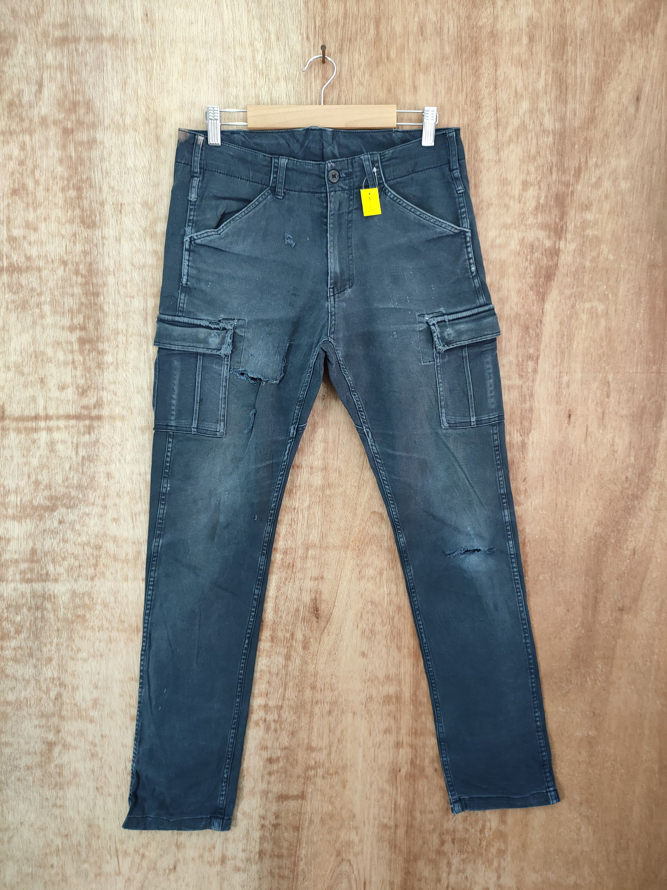 Image of Distressed Denim Glodiotor Distressed Thrashed Utility Cargo Pants 46-271A in Blue Fade (Size 30)