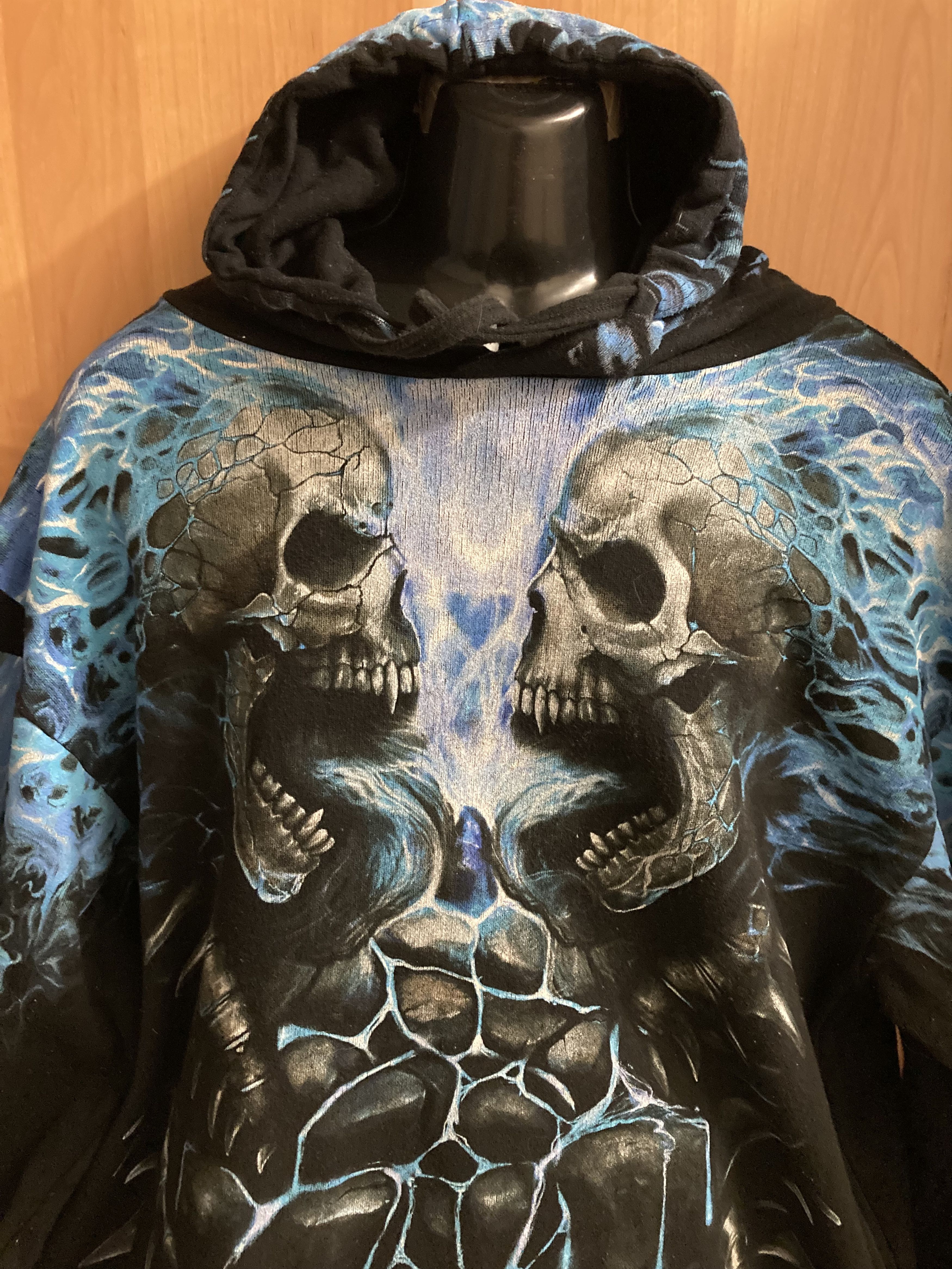 image of Art x Vintage Sculls And Bones Flaming Spine All Over Print Hoodie in Black, Men's (Size 2XL)