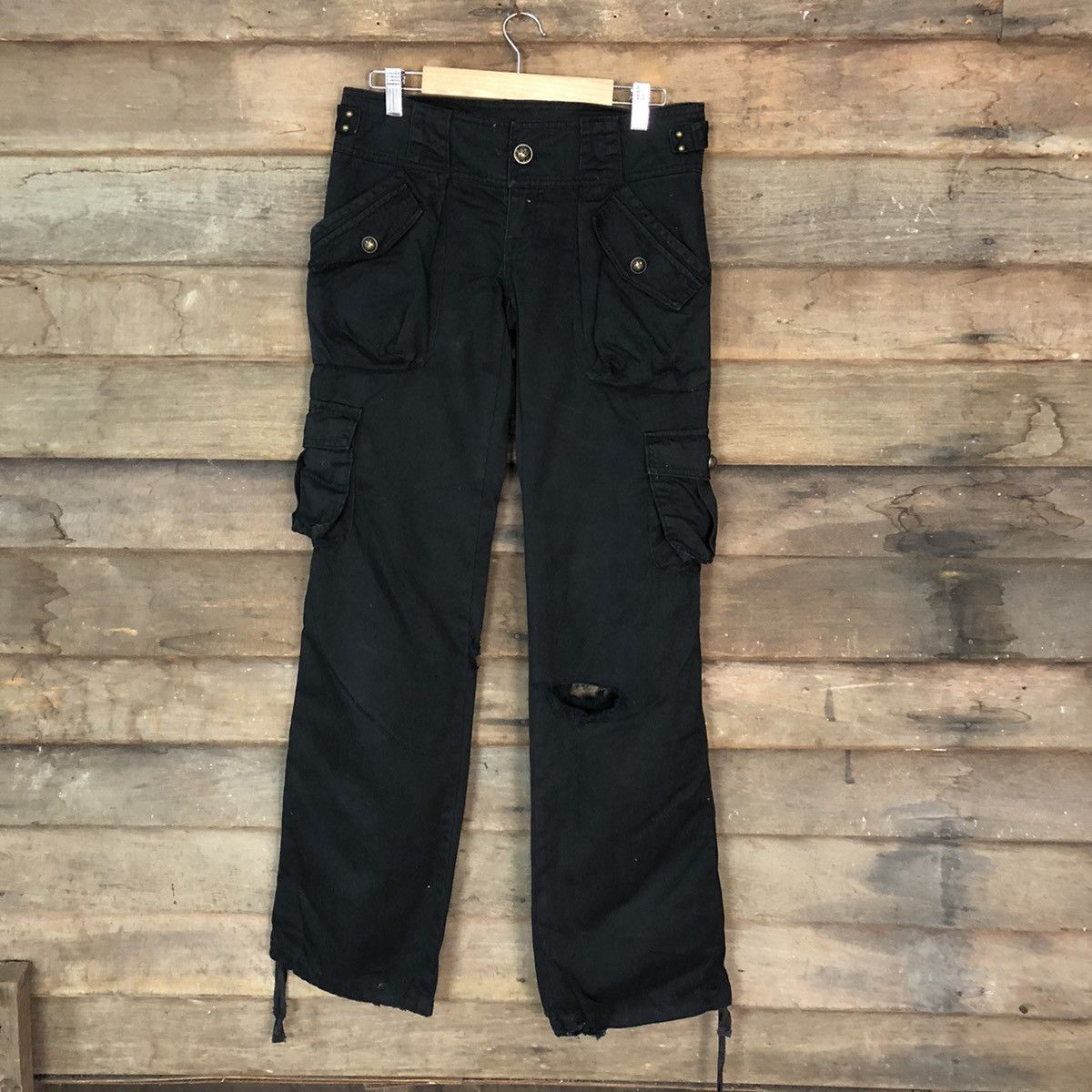 DL Japan ripped utility multipocket Black Cargo Pants #7048