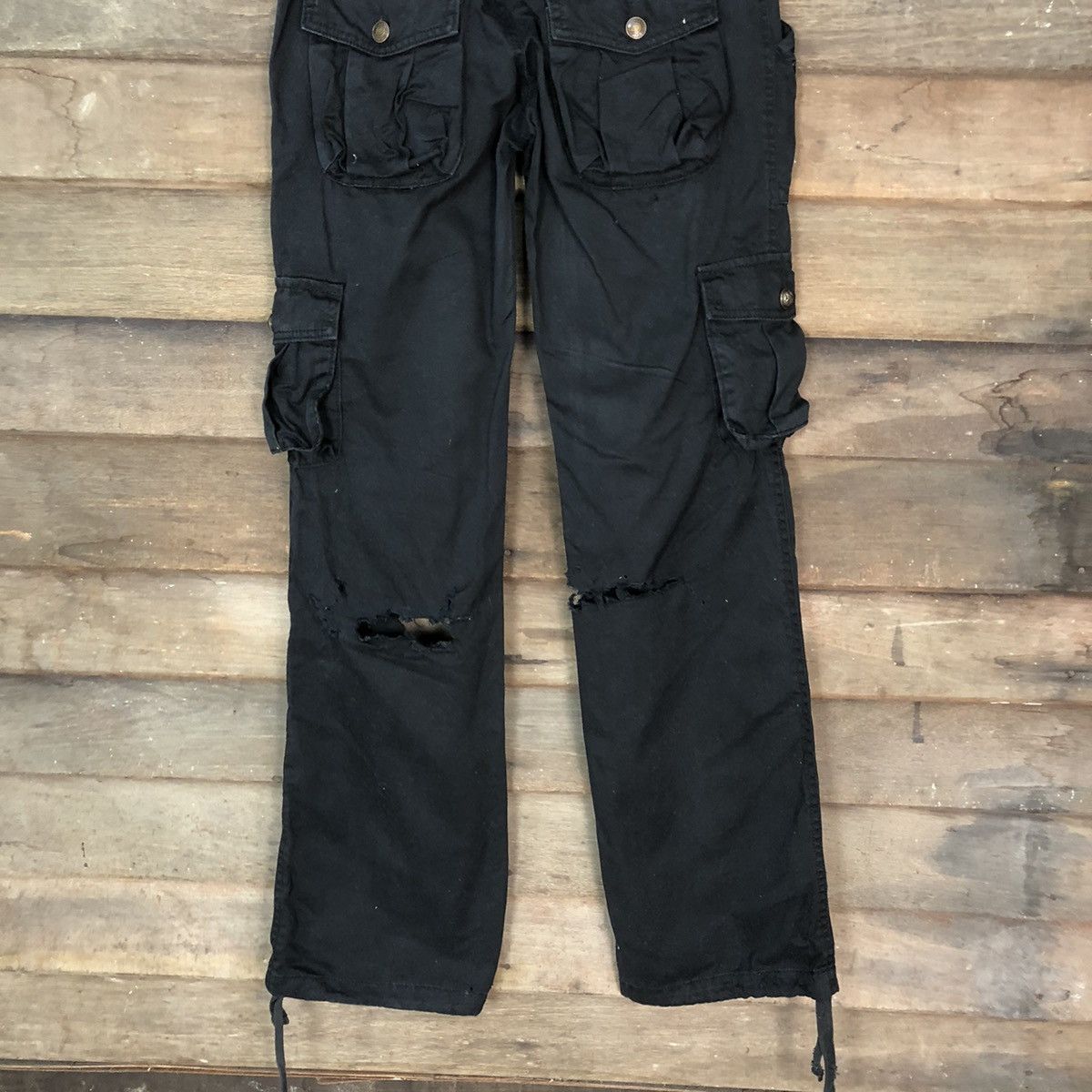 Japanese Brand DL Japan ripped utility multipocket Black Cargo Pants #7048 Size 27" / US 4 / IT 40 - 16 Thumbnail