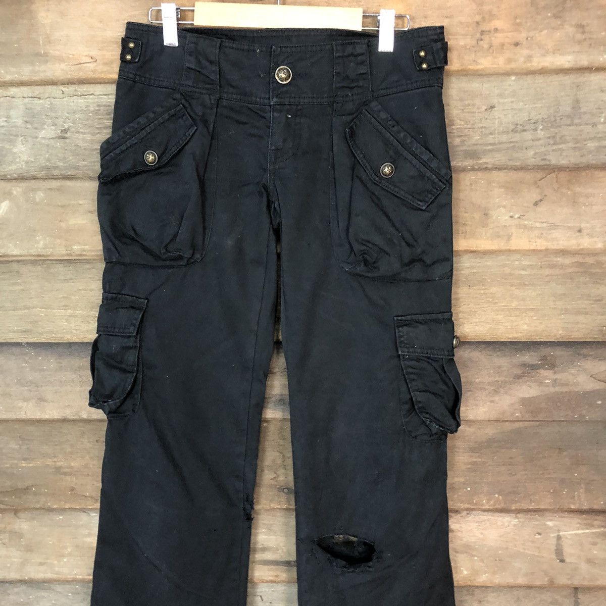 Japanese Brand DL Japan ripped utility multipocket Black Cargo Pants #7048 Size 27" / US 4 / IT 40 - 2 Thumbnail