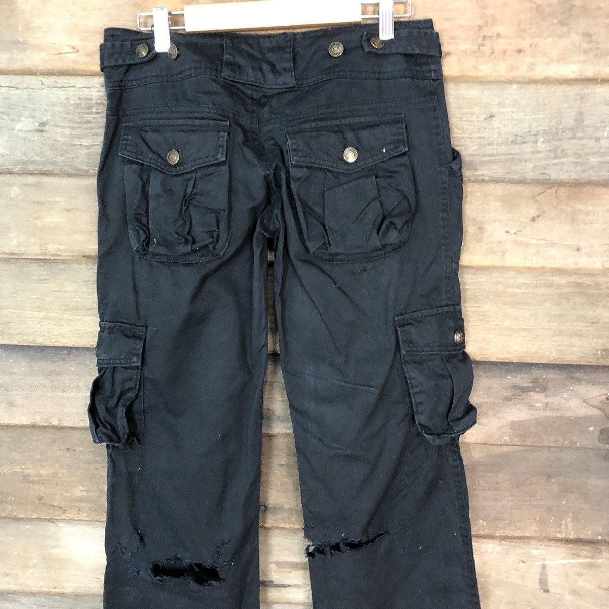 Japanese Brand DL Japan ripped utility multipocket Black Cargo Pants #7048 Size 27" / US 4 / IT 40 - 12 Thumbnail