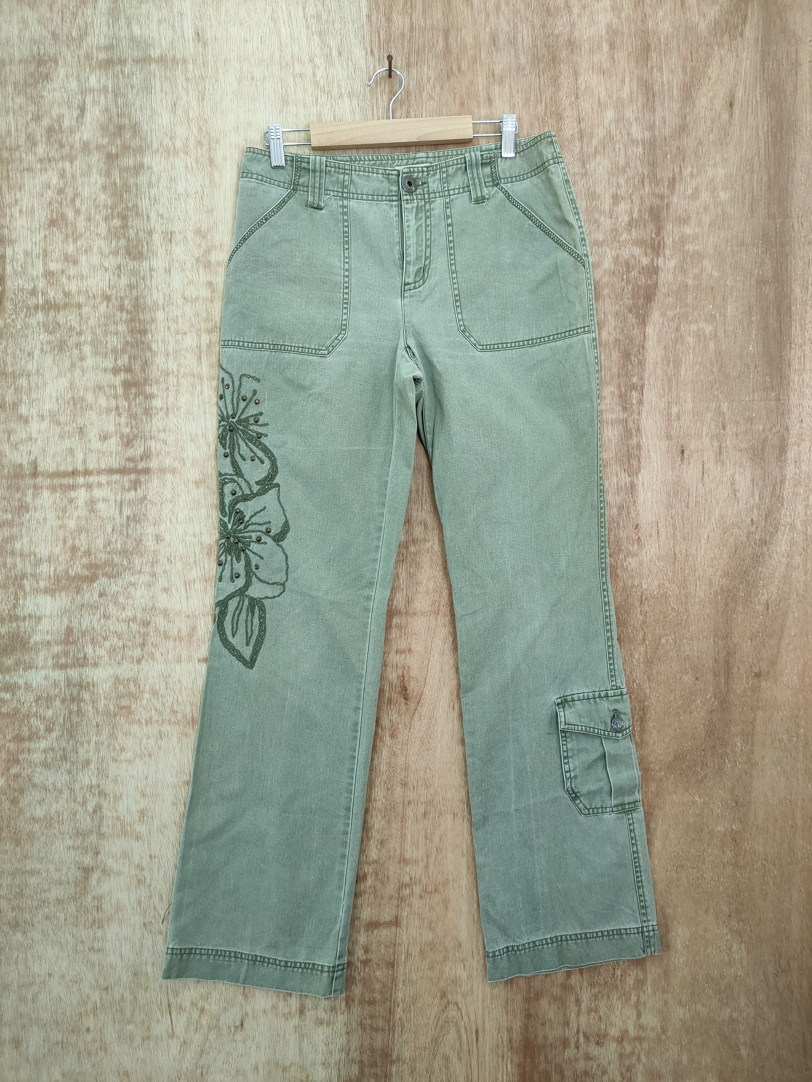 Japanese Brand DL Tint Flower art faded green vintage cargo pants #962 Size 28" / US 6 / IT 42 - 1 Thumbnail