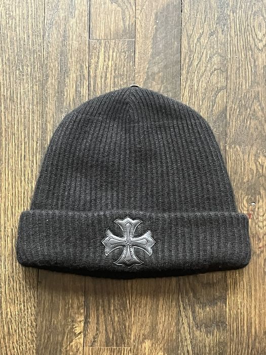 Chrome Hearts Chrome Hearts Cashmere Cemetery Cross Leather Beanie