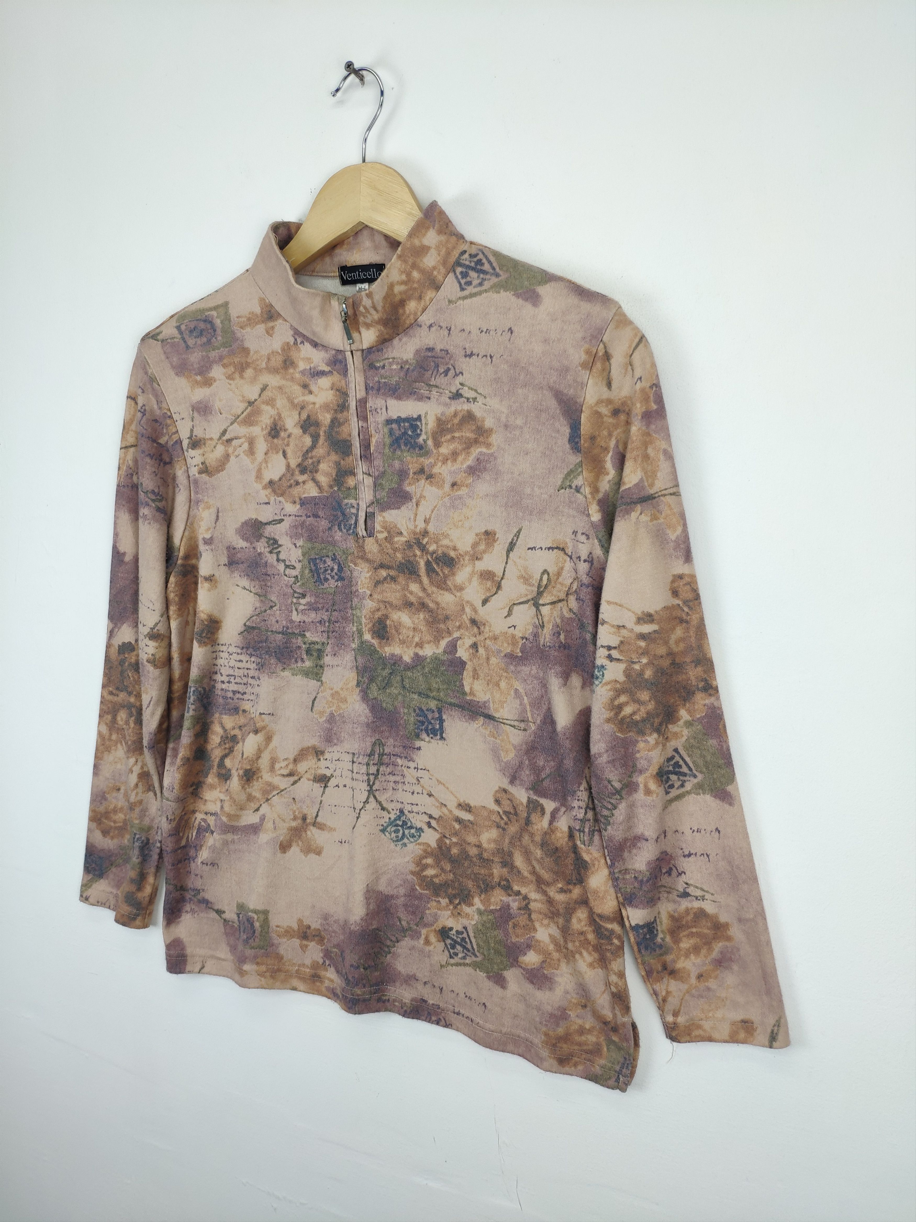 Designer × Japanese Brand Vintage Wool Sweater Half Zip Floral Motif by VENTICELLO Size M / US 6-8 / IT 42-44 - 5 Thumbnail