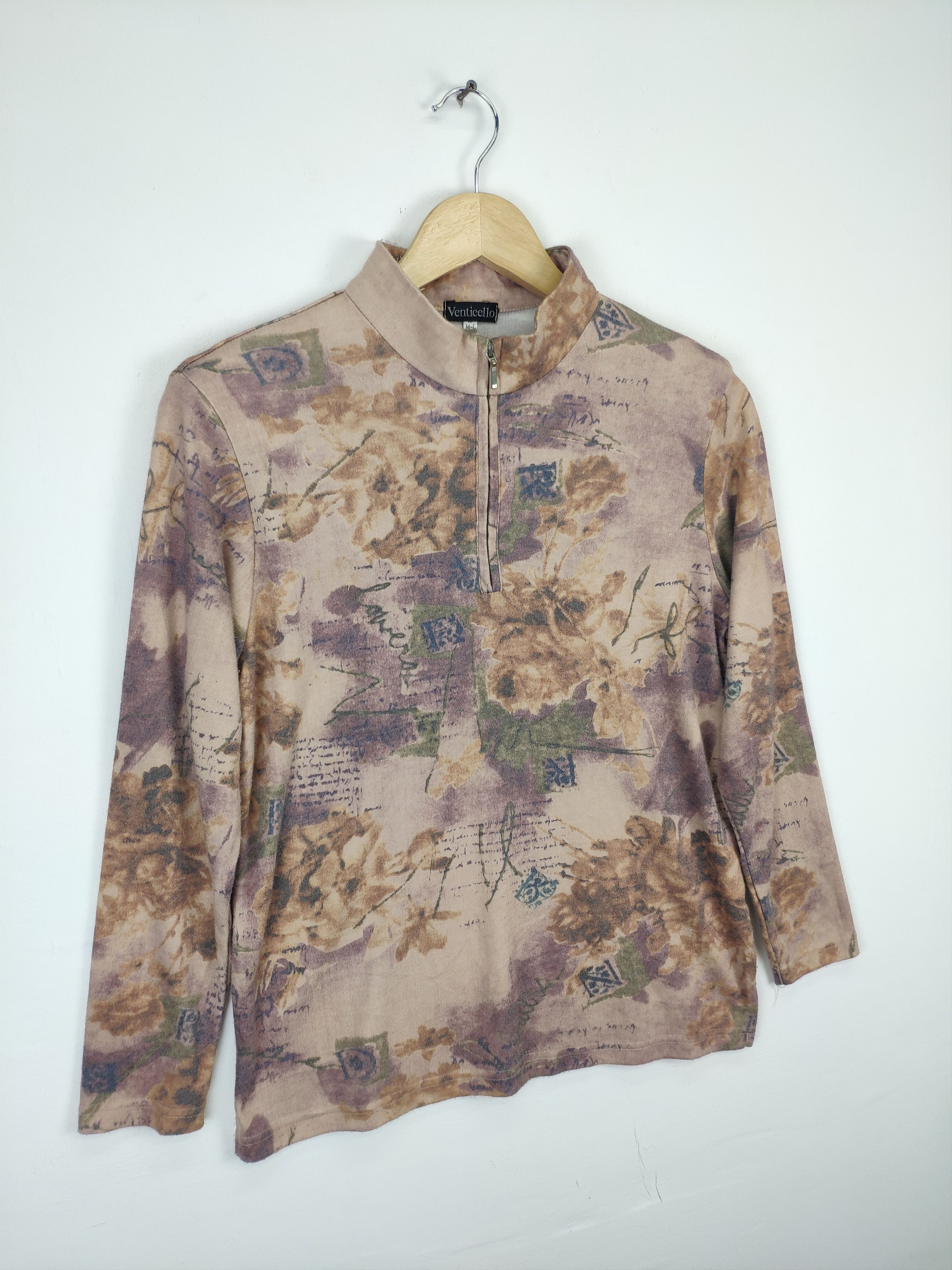 Designer × Japanese Brand Vintage Wool Sweater Half Zip Floral Motif by VENTICELLO Size M / US 6-8 / IT 42-44 - 6 Thumbnail
