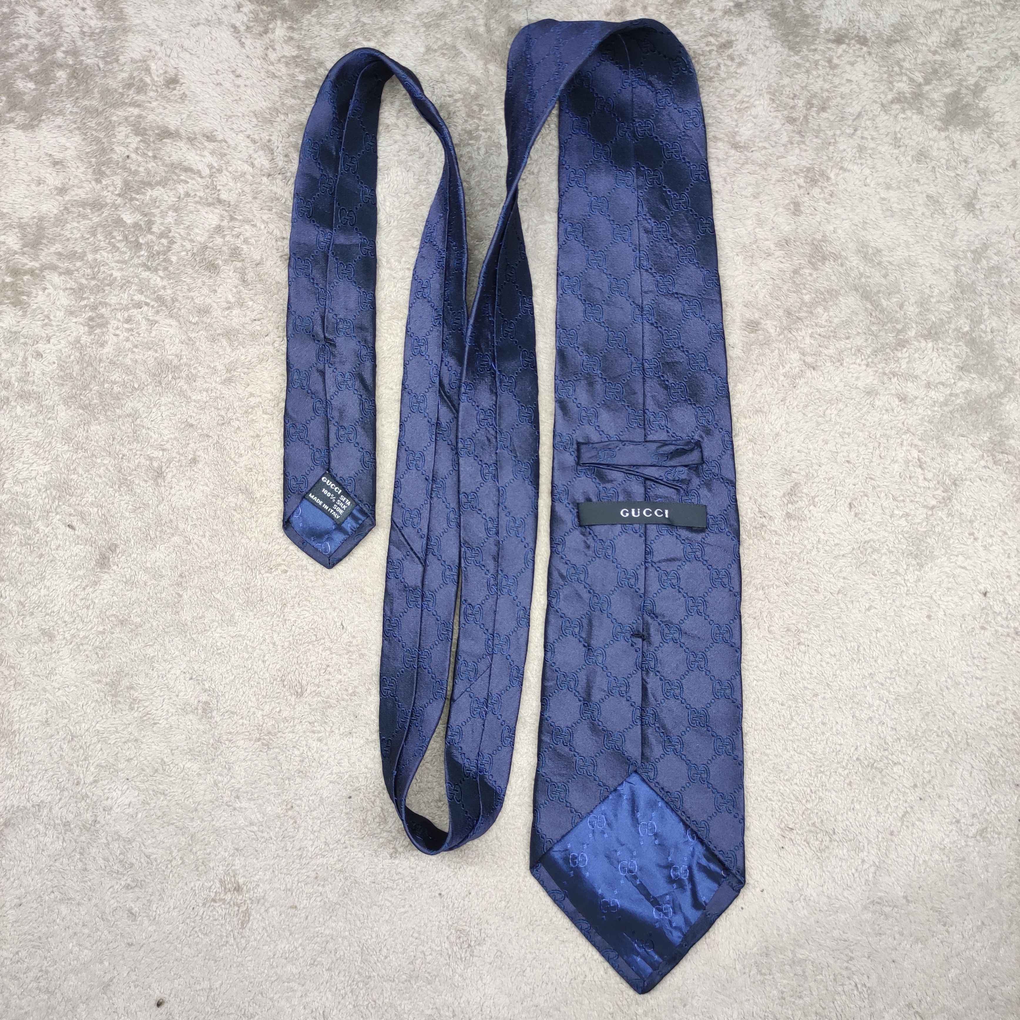 Gucci Gucci "GG" Pattern Silk Tie in blue navy Size ONE SIZE - 8 Thumbnail