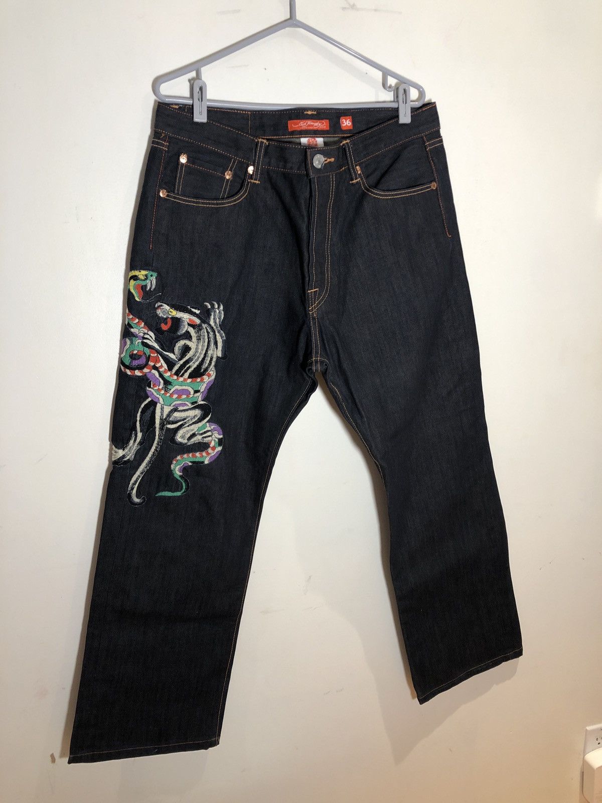 Men’s Vintage Ed Hardy “Embroidered Tiger” Jeans (Sz.36x34)