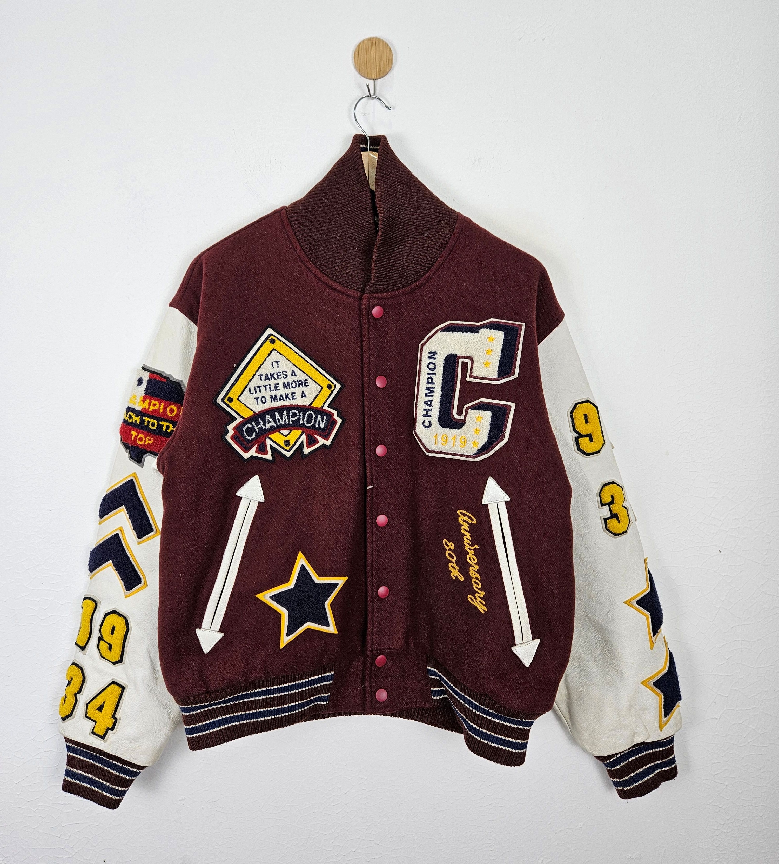 Vintage Champion Varsity Patch Leather Jacket