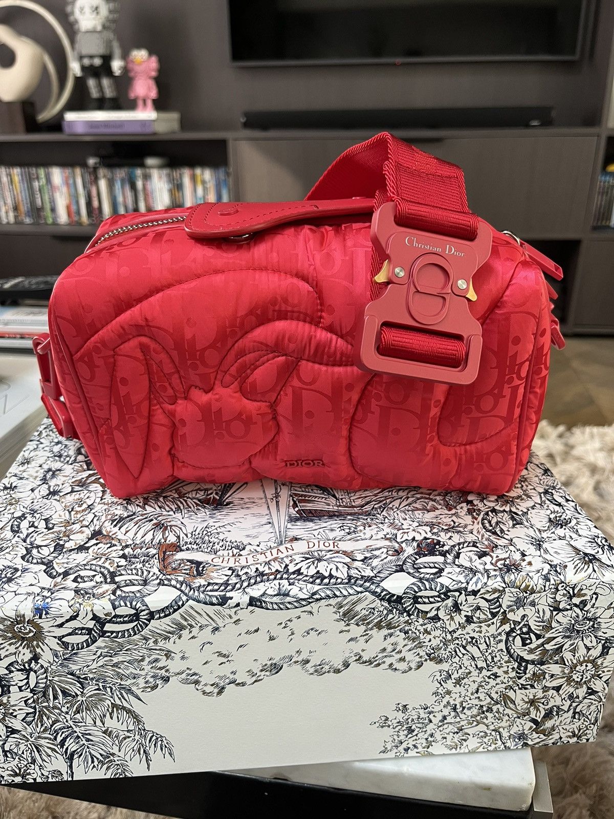 ERL UNISEX DENIM SMALL MILITARY BAG RED 