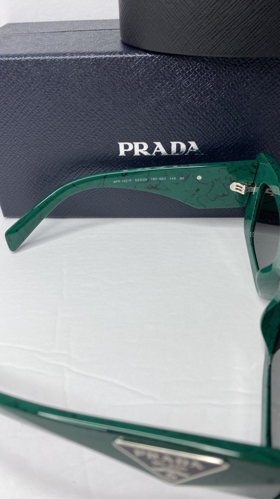 Prada PR13ZSF Green Marble Dark Grey Sunglasses