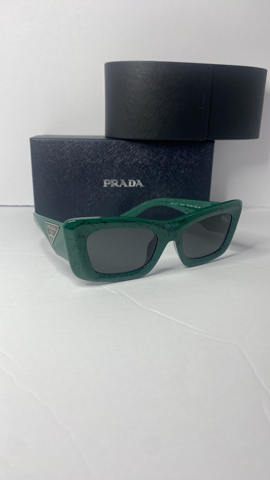 Prada PR13ZSF Green Marble Dark Grey Sunglasses