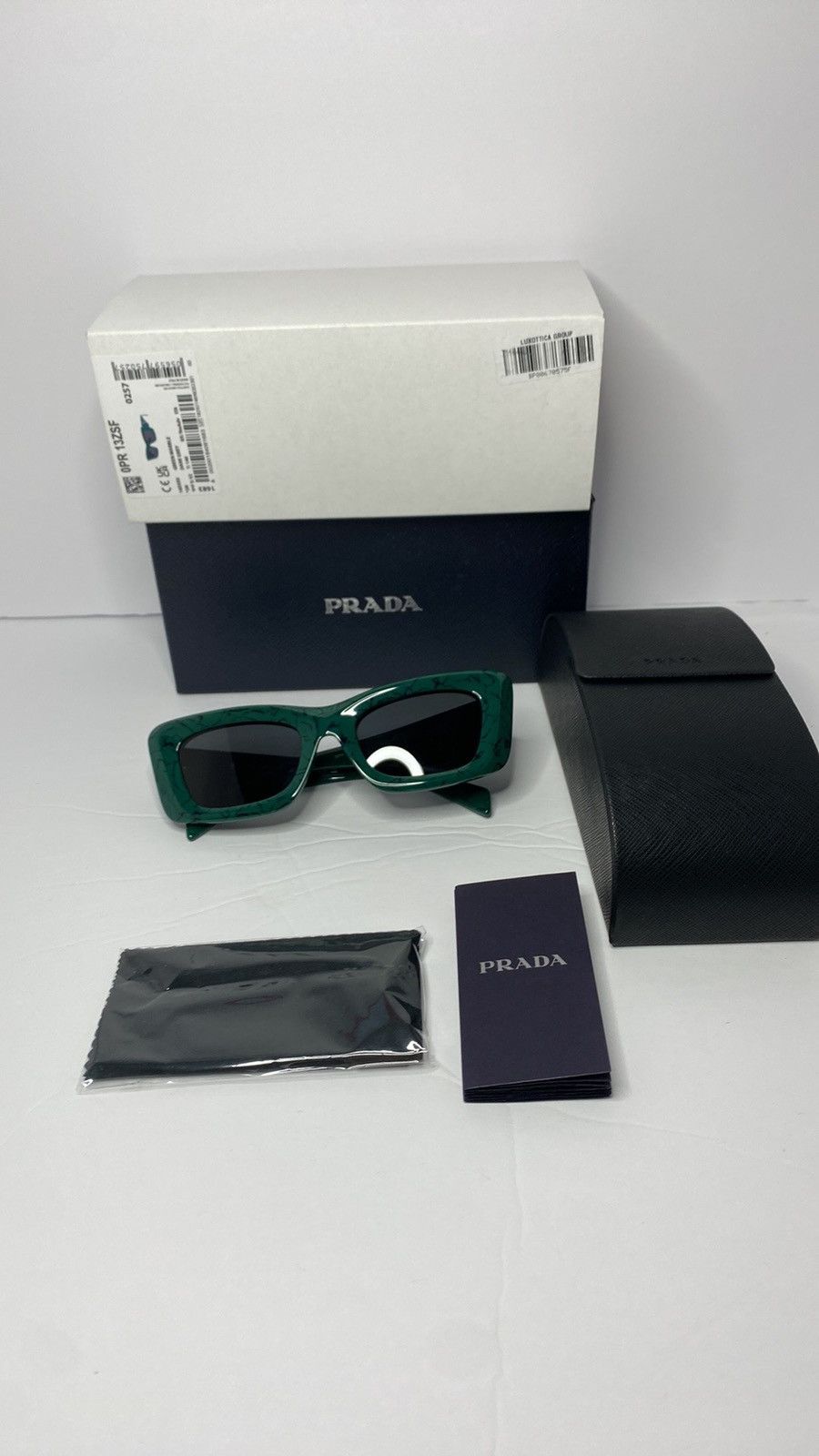 Prada PR13ZSF Green Marble Dark Grey Sunglasses