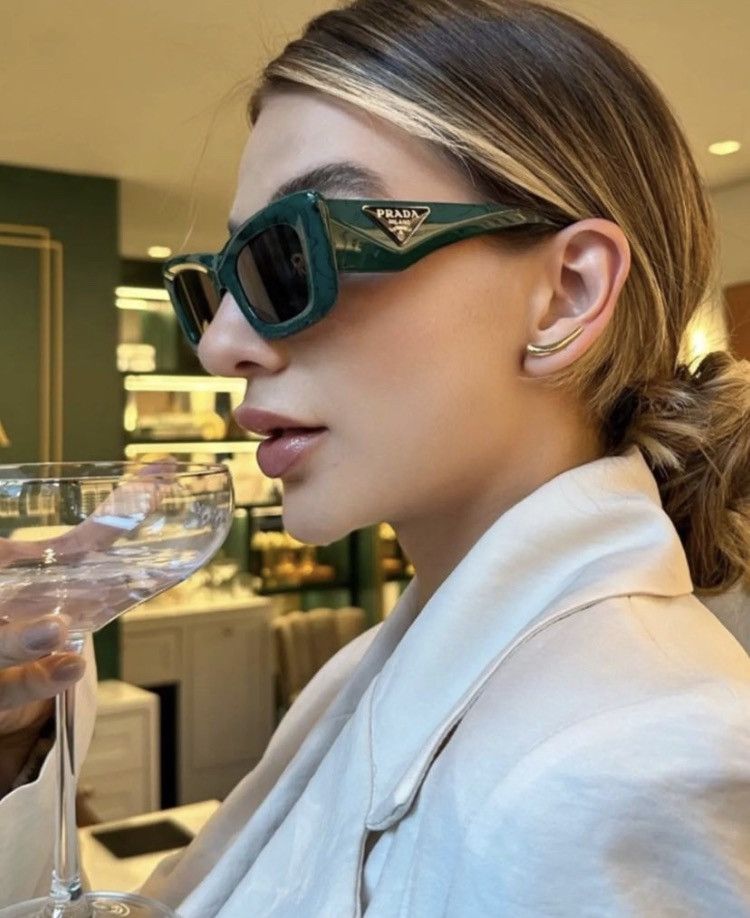 Prada PR13ZSF Green Marble Dark Grey Sunglasses