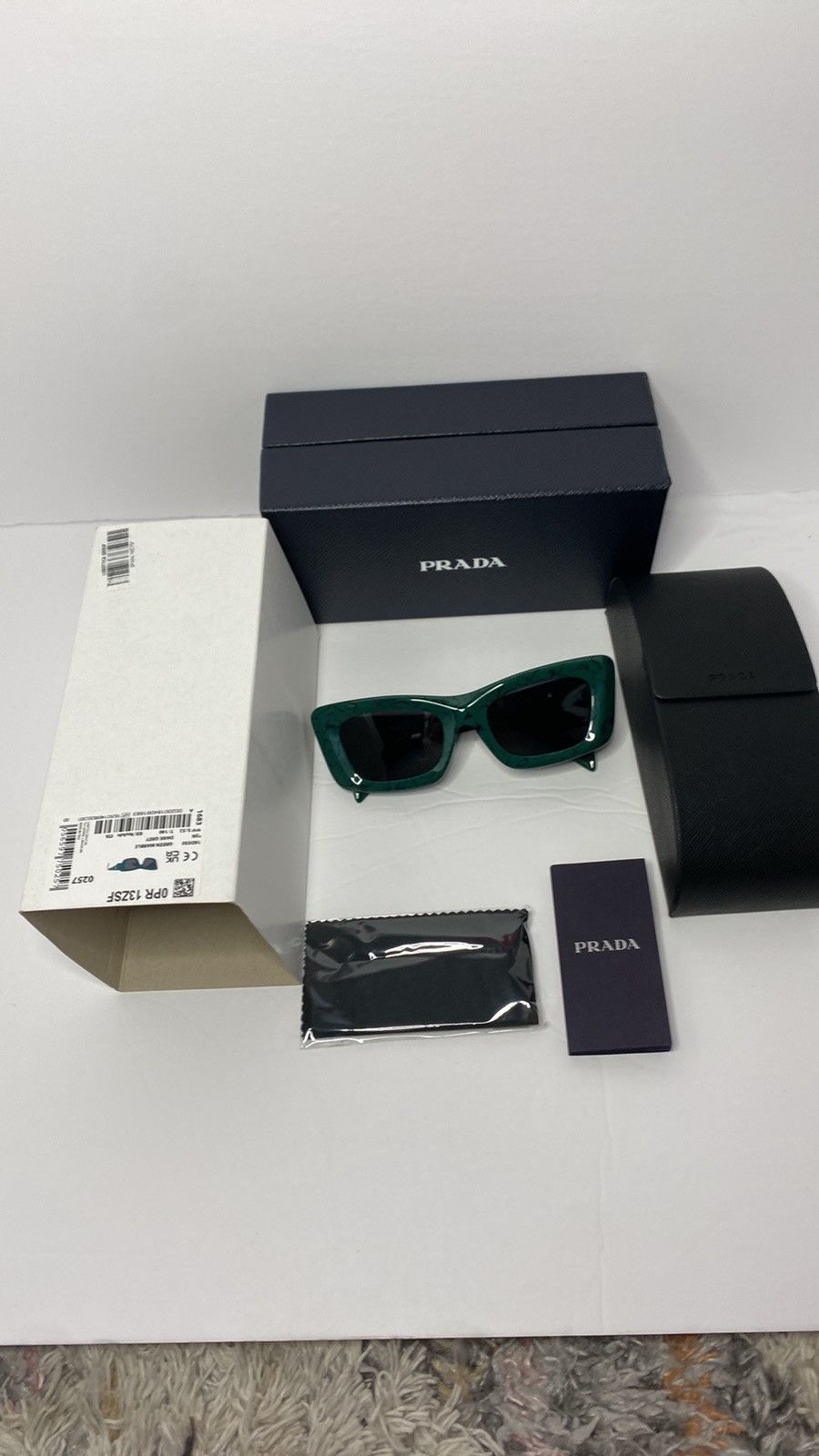 Prada PR13ZSF Green Marble Dark Grey Sunglasses