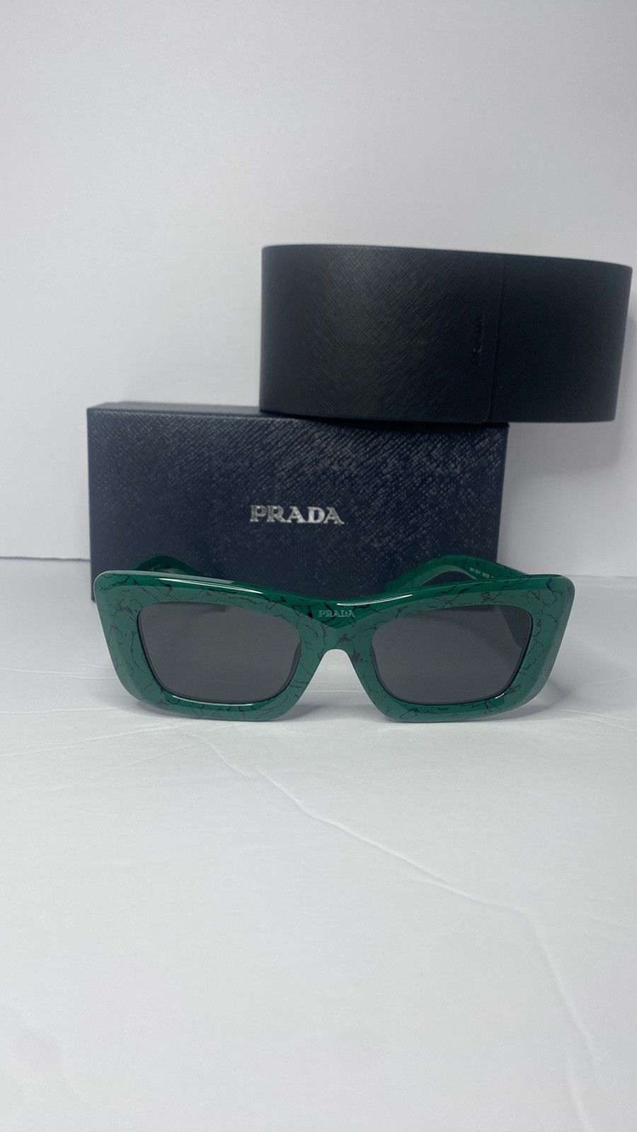 Prada PR13ZSF Green Marble Dark Grey Sunglasses