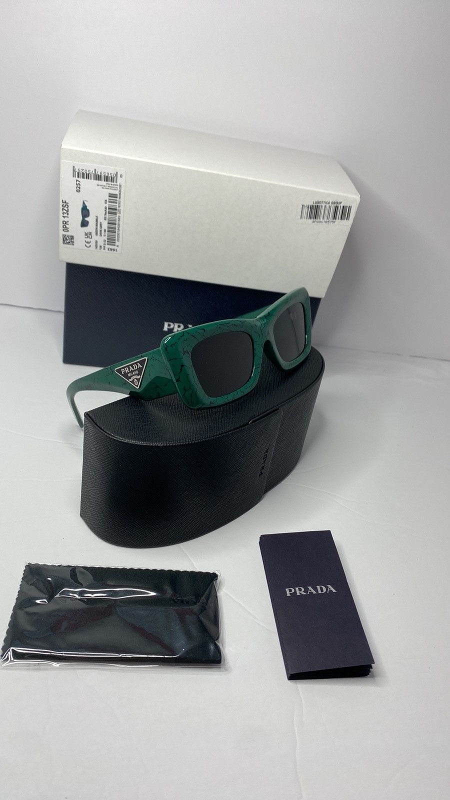Prada PR13ZSF Green Marble Dark Grey Sunglasses