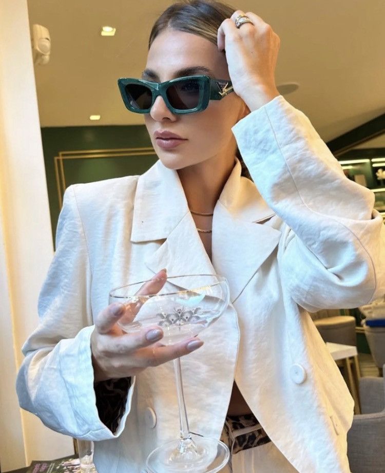 Prada PR13ZSF Green Marble Dark Grey Sunglasses