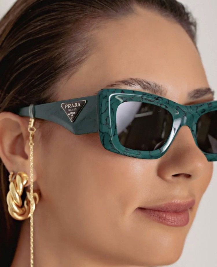 Prada PR13ZSF Green Marble Dark Grey Sunglasses