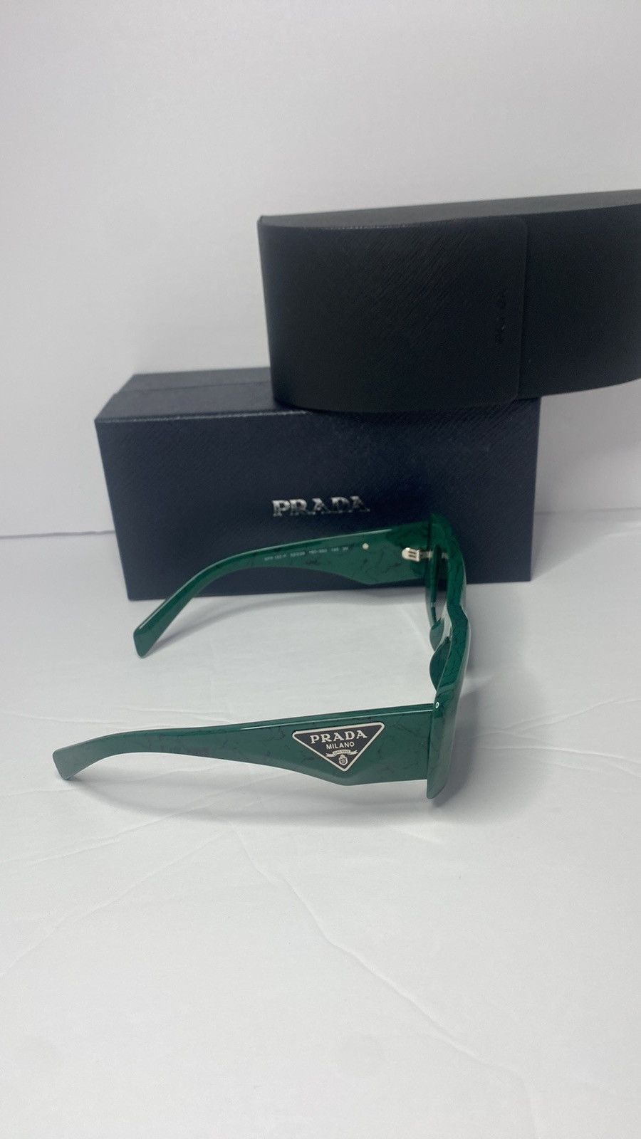 Prada PR13ZSF Green Marble Dark Grey Sunglasses