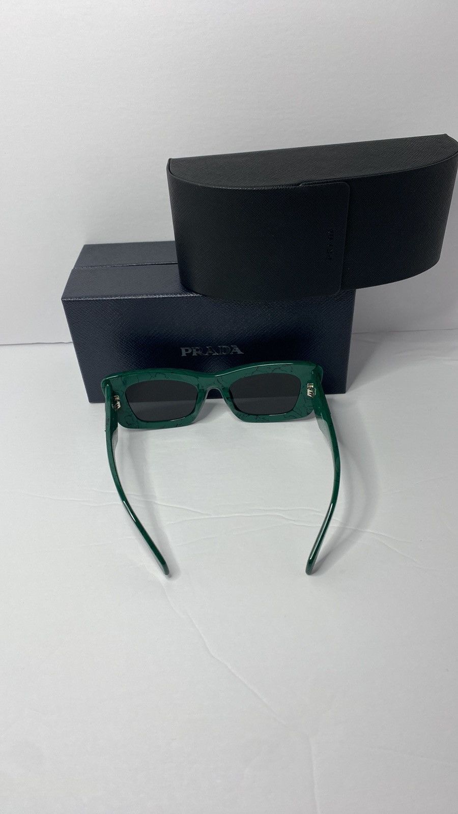 Prada PR13ZSF Green Marble Dark Grey Sunglasses