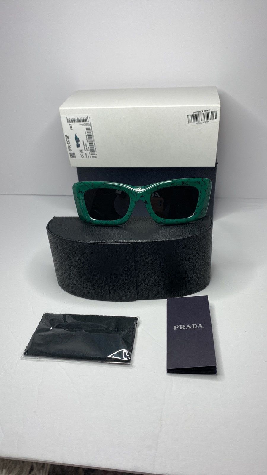 Prada PR13ZSF Green Marble Dark Grey Sunglasses
