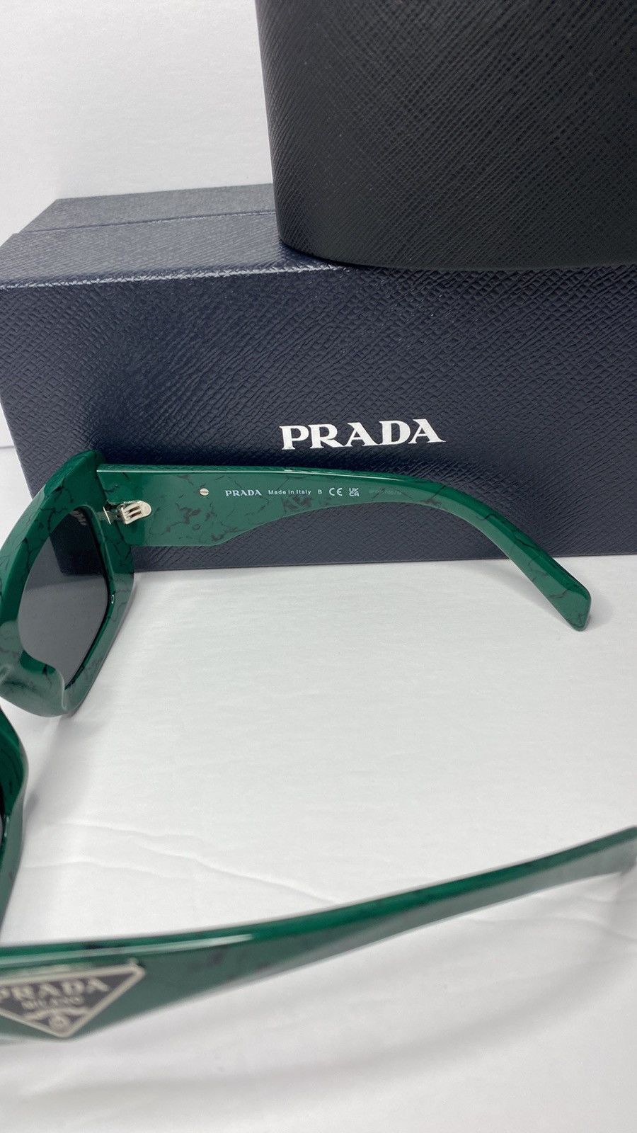 Prada PR13ZSF Green Marble Dark Grey Sunglasses