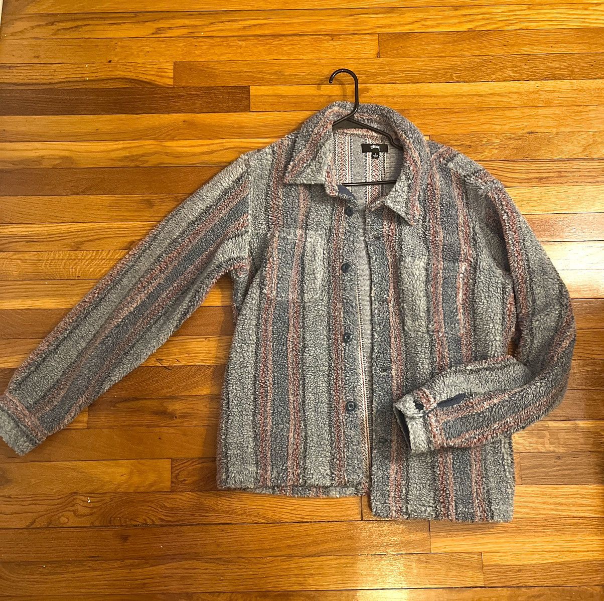 image of Stussy Striped Fleece Jacket in Blue, Men's (Size Large)