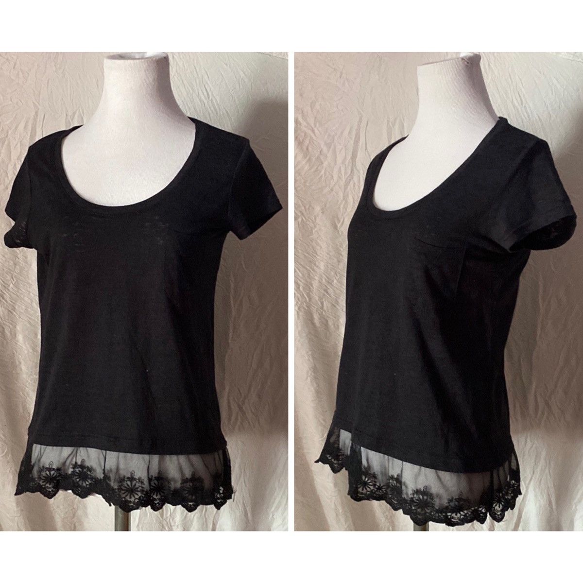 Vintage Retro, Y2K, Lace Trimmed, Short Sleeve Pocket Tee Size M / US 6-8 / IT 42-44 - 2 Thumbnail
