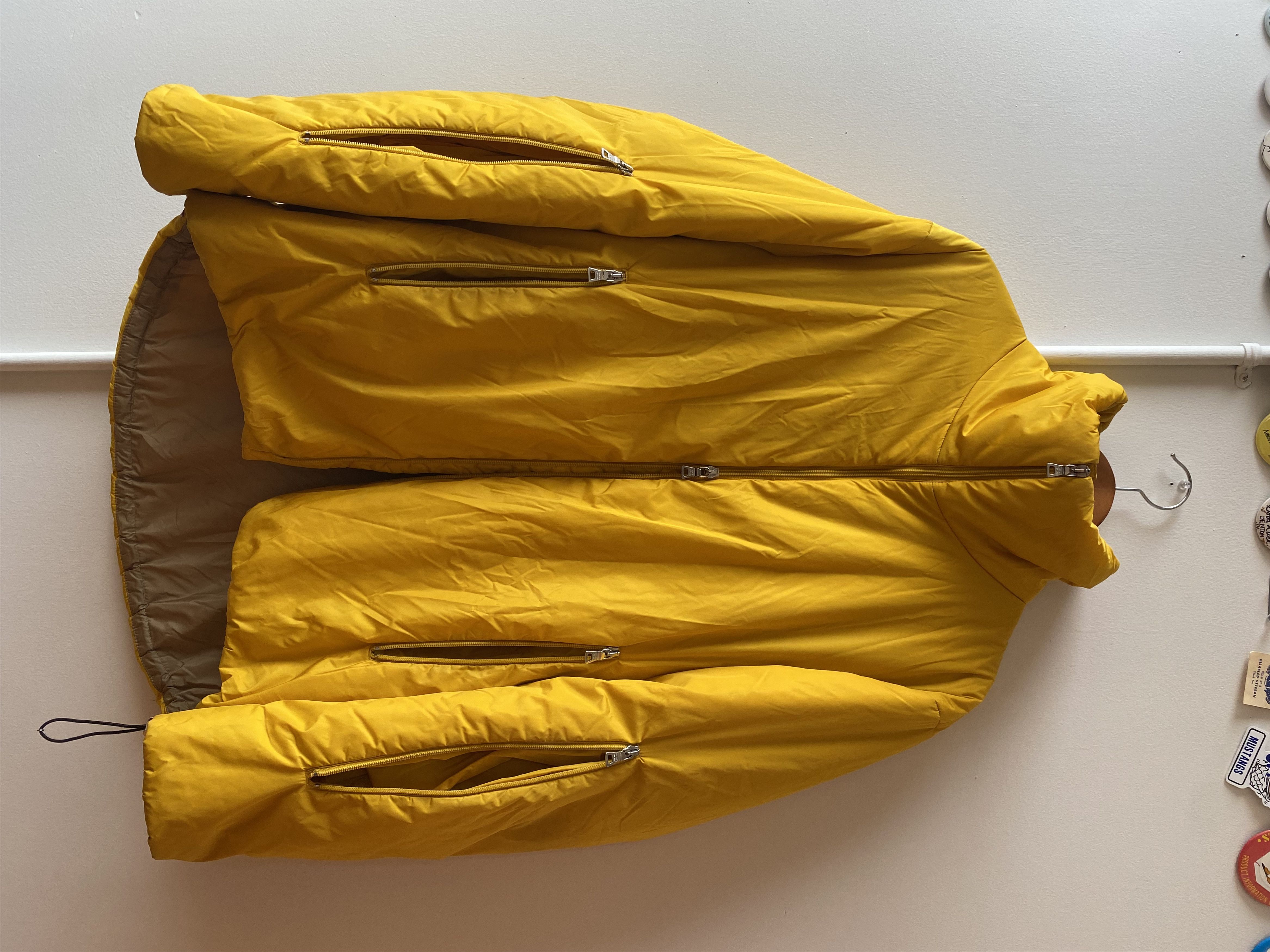 Pre-owned Prada Nylon Puffer Zipper Backpack Packable Jacket Yellow