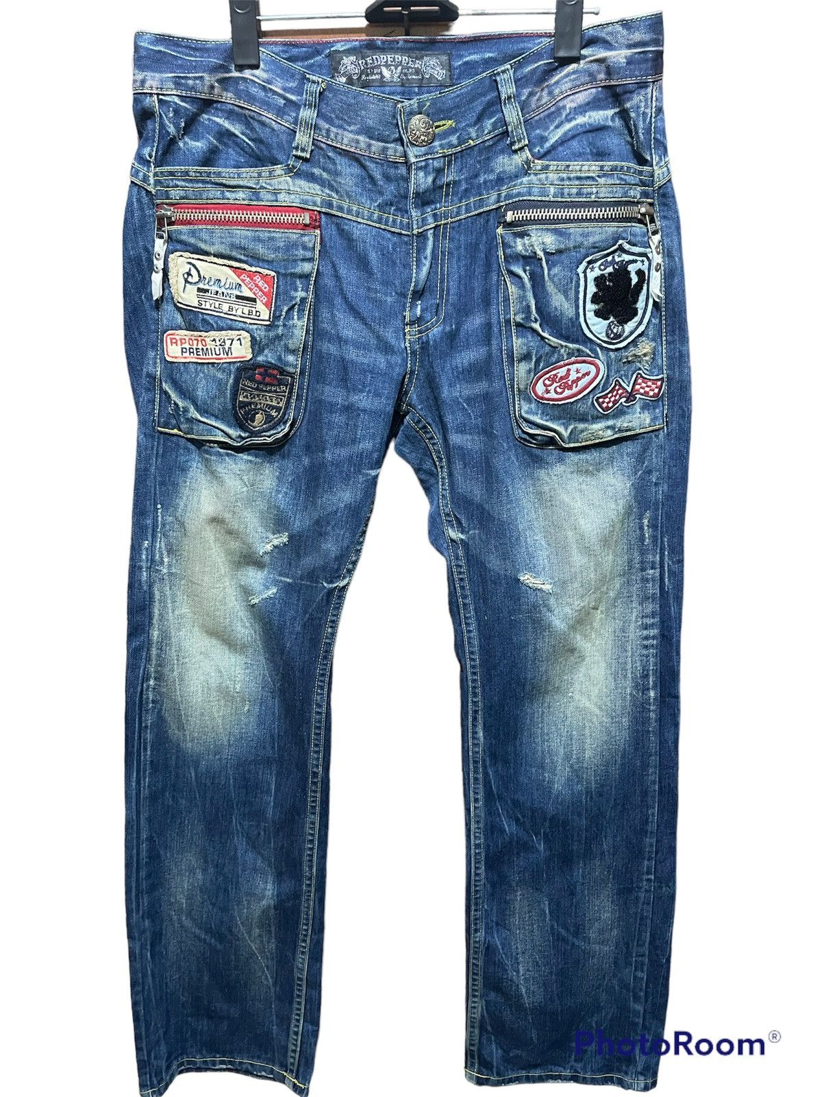 Japanese Brand Red Papper Distressed Multipocket Jeans Size US 37 - 1 Thumbnail