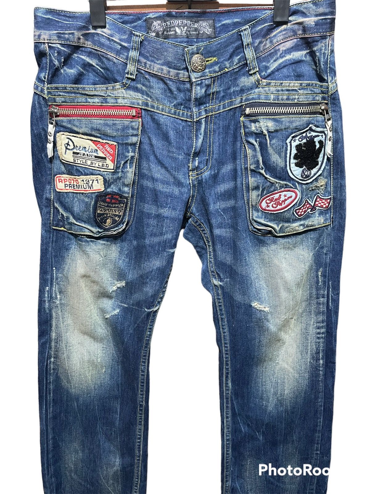 Japanese Brand Red Papper Distressed Multipocket Jeans Size US 37 - 2 Thumbnail