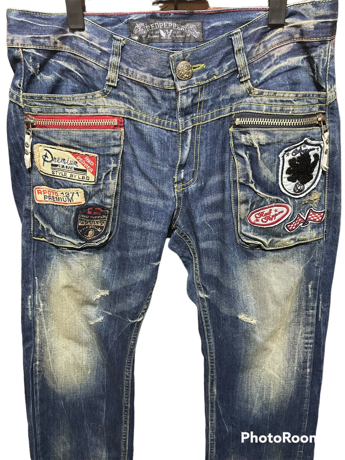 Japanese Brand Red Papper Distressed Multipocket Jeans Size US 37 - 3 Thumbnail